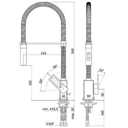 Bateria zlewozmywakowa z wyciąganą wylewką chrom Paffoni Effe EF179CR rysunek techniczny