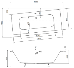 Wanna asymetryczna Besco 160x100 cm Infinity 160 lewa rys. tech.