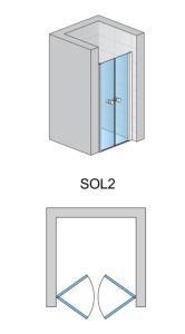 Drzwi prysznicowe dwuczęściowe do zabudowy wnęki SanSwiss Solino SOL2 rys.tech.