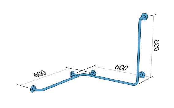 Uchwyt łazienkowy dlaosób niepełnosprawnych kątowy 60x60x60 cm, poziomo-pionowy, lewy, ścienny, biały Makoinstal 32-UPPL rys. tech.