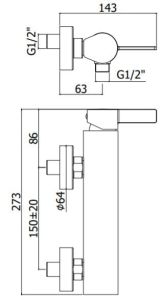 bateria natryskowa Paffoni Rock rysunek techniczny.JPG