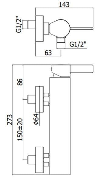 bateria natryskowa Paffoni Rock rysunek techniczny.JPG