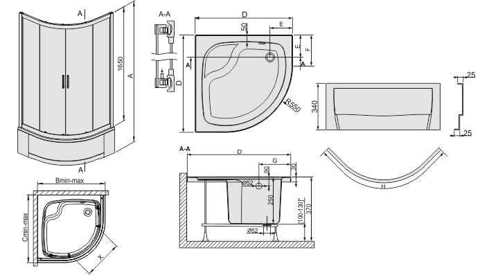 Sanplast kpl-KP4/TX5/165 Kabina narożna półokrągła 90x90 cm 602-270-0362-01-400 