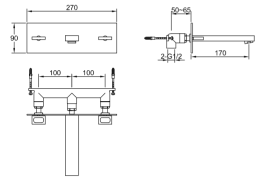 Bateria umywalkowa podtynkowa z wylewką 17 cm Kohlman Nexen QW195U chrom rys. tech.