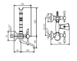  Bateria wannowa ścienna retro Giulini Praga Crystal 7500/S bronzo rys. tech.