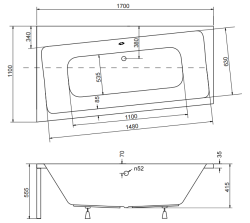Wanna asymetryczna Besco 170x110 cm Infinity 170 lewa rys. tech.