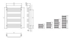 Grzejnik łazienkowy drabinkowy 60x114 cm Terma Alex 114x60 rysunek techniczny