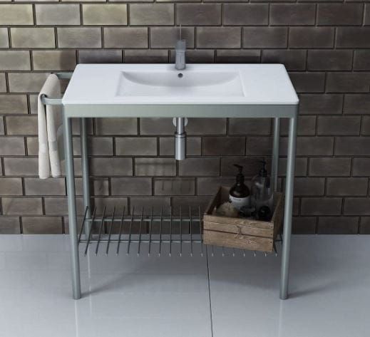 Stelaż stalowy pod umywalkę 68x49 cm z wieszakiem i półką umywalka w komplecie 10052 szary połysk
