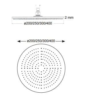 Deszczownica natryskowa okrągła 40 cm stal nierdzewna Sphera Roma SD3340003CR - rysunek techniczny