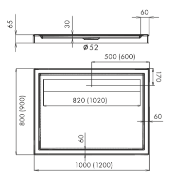 Brodzik prostokątny 80x100x6,5cm Schedpol Camparo 3.085 rys.tech.