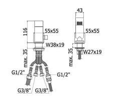Bateria wannowa dwuotworowa Paffoni Level LEC041CR