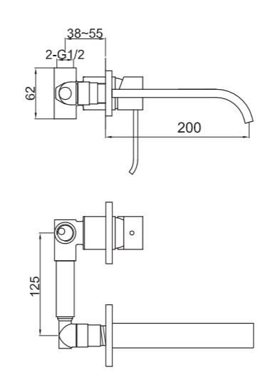 Bateria umywalkowa podtynkowa z wylewką 20 cm Kohlman Axis QW183N chrom rys. tech.