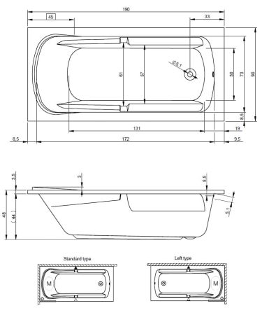 Przejdź do produktu Wanna do zabudowy prostokątna 190x90cm Riho Future B075001005 biały połysk