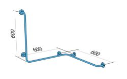Uchwyt łazienkowy dla osób niepełnosprawnych 60x60x60 cm kątowy, poziomo-pionowy, prawy, ścienny Makoinstal 32-UPPP  rys. tech.