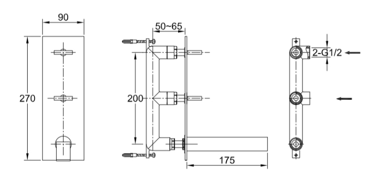 Bateria umywalkowa podtynkowa z wylewką 18 cm Kohlman Nexen-S SQW196U chrom rys. tech.