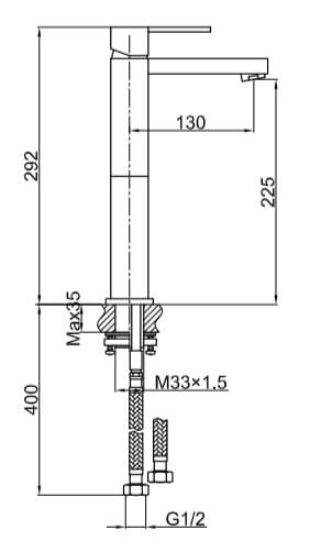 Bateria umywalkowa wysoka Kohlman Nexen QB170U chrom rys. tech.
