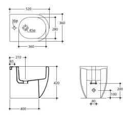 Bidet stojący 52 cm Kerasan Flo 312001 rys. tech.