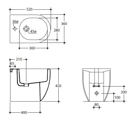 Bidet stojący 52 cm Kerasan Flo 312001 rys. tech.