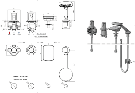 Przejdź do produktu Bateria wannowa 4-elementowa termostatyczna ze słuchawką Sapho Glam GLAMTECH4 chrom