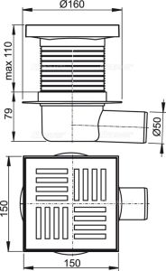 Kratka ściekowa plastikowa 150x150/50 mm odpływ boczny Alcaplast APV5211
