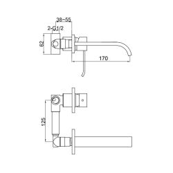 Bateria umywalkowa podtynkowa z wylewką 17 cm Kohlman Axis QW185N chrom rys. tech.