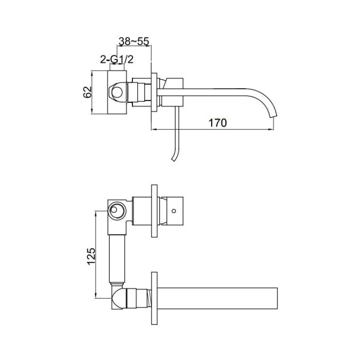 Bateria umywalkowa podtynkowa z wylewką 17 cm Kohlman Axis QW185N chrom rys. tech.