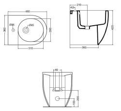 Bidet stojący 48 cm Kerasan Flo 312101 rys.tech.