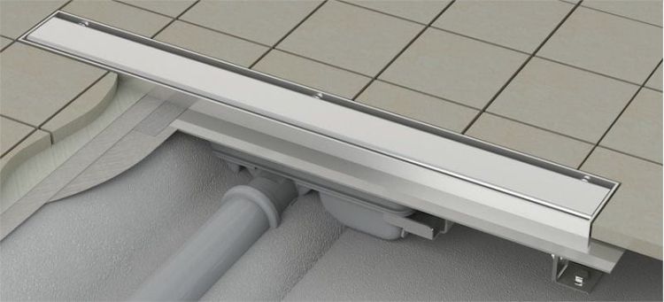 Odpływ liniowy niski APZ106 z pełnym rusztem Design widok w przekroju