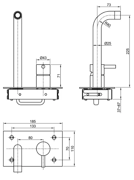 Bateria umywalkowa podtynkowa z wylewką Sapho Minimal MI004 stal nierdzewna