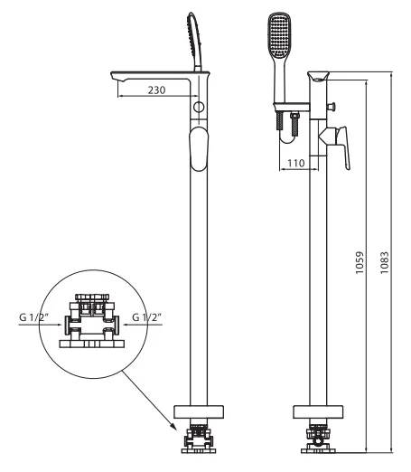 Bateria wannowa wolnostojąca chrom Vedo Otto VBO8008 