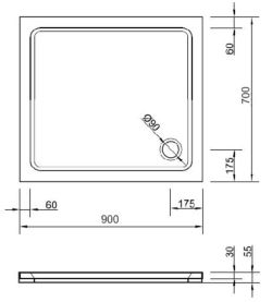 rysunek techniczny brodzik prostokątny 90x70 akrylowy.JPG