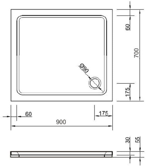rysunek techniczny brodzik prostokątny 90x70 akrylowy.JPG