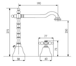  Bateria umywalkowa 3-otworowa wysoka retro Giulini Parigi 7312 bronzo rys.tech.