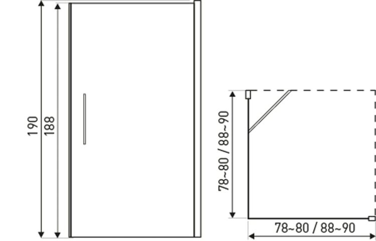 Kabina natryskowa 90x90 cm Kerra Monica 90 - rys. tech.