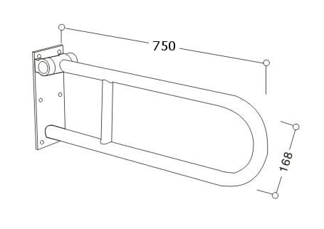 Uchwyt łazienkowy dla osób niepełnosprawnych 75 cm łukowy uchylny stal nierdzewna połysk Makoinstal PSP 675 rys. tech.