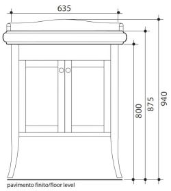 Szafka podumywalkowa 63,5 cm Kerasan Retro 7349 do umywalki 73 cm rysunek techniczny
