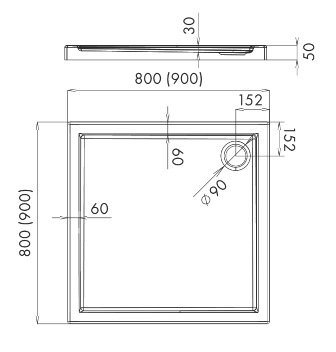 Brodzik kwadratowy 80x80x5cm Schedpol Caspar 3.260 rys.tech.