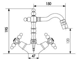 Bateria bidetowa jednootworowa wysoka retro Giulini Parigi 7358 bronzo rys.tech.