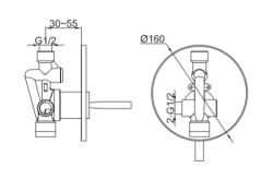 Bateria podtynkowa Kohlman Maxima QW220M chrom rys. tech.