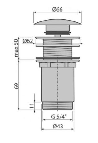 Przejdź do produktu Spust umywalki klik-klak 5/4" metalowy bez przelewu Alcaplast A395 duży korek