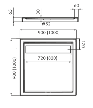 Brodzik kwadratowy 100x100x6,5cm Schedpol Camparo 3.082 rys.tech.