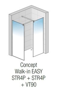 Kabina walk-in Easy z połączenia 2 ścianek STR4P i elementu łączącego STR4P+STR4P+VT90