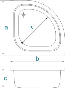 Brodzik półokrągły 90x90 Besco Diper II #BAD-90-II rysunek techniczny