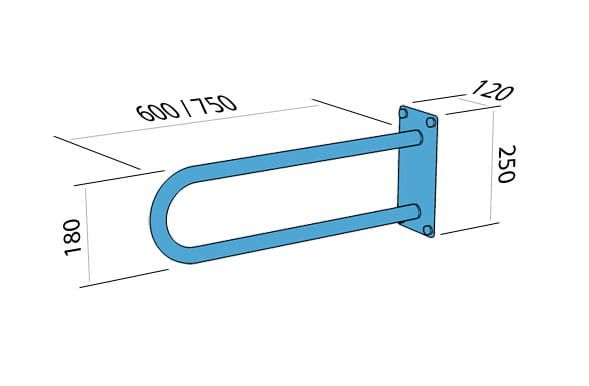 Uchwyt łazienkowy dla osób niepełnosprawnych 75 cm łukowy stały nierdzewny mat Makoinstal PSM 675 s rys. tech.