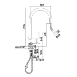 Bateria zlewozmywakowa Paffoni Stick SK185CR rysunek techniczny