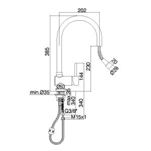 Bateria zlewozmywakowa Paffoni Stick SK185CR rysunek techniczny