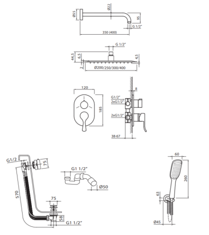Przejdź do produktu Zestaw wannowo-natryskowy, podtynkowy z deszczownicą 20 cm, słuchawką prysznicową, przelewem wannowym i baterią termostatyczną Vedo Cento VBC1232/20/TERMO chrom