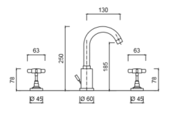 Bateria wannowa 3-otworowa Giulini G5 7912 złoty rys.tech.