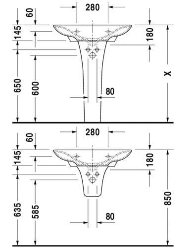 umywalka 70 cm PuraVida Duravit rys.tech.