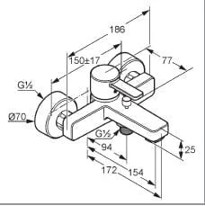 Bateria wannowo - natryskowa chrom Kludi Zenta 386700575 rysunek techniczny